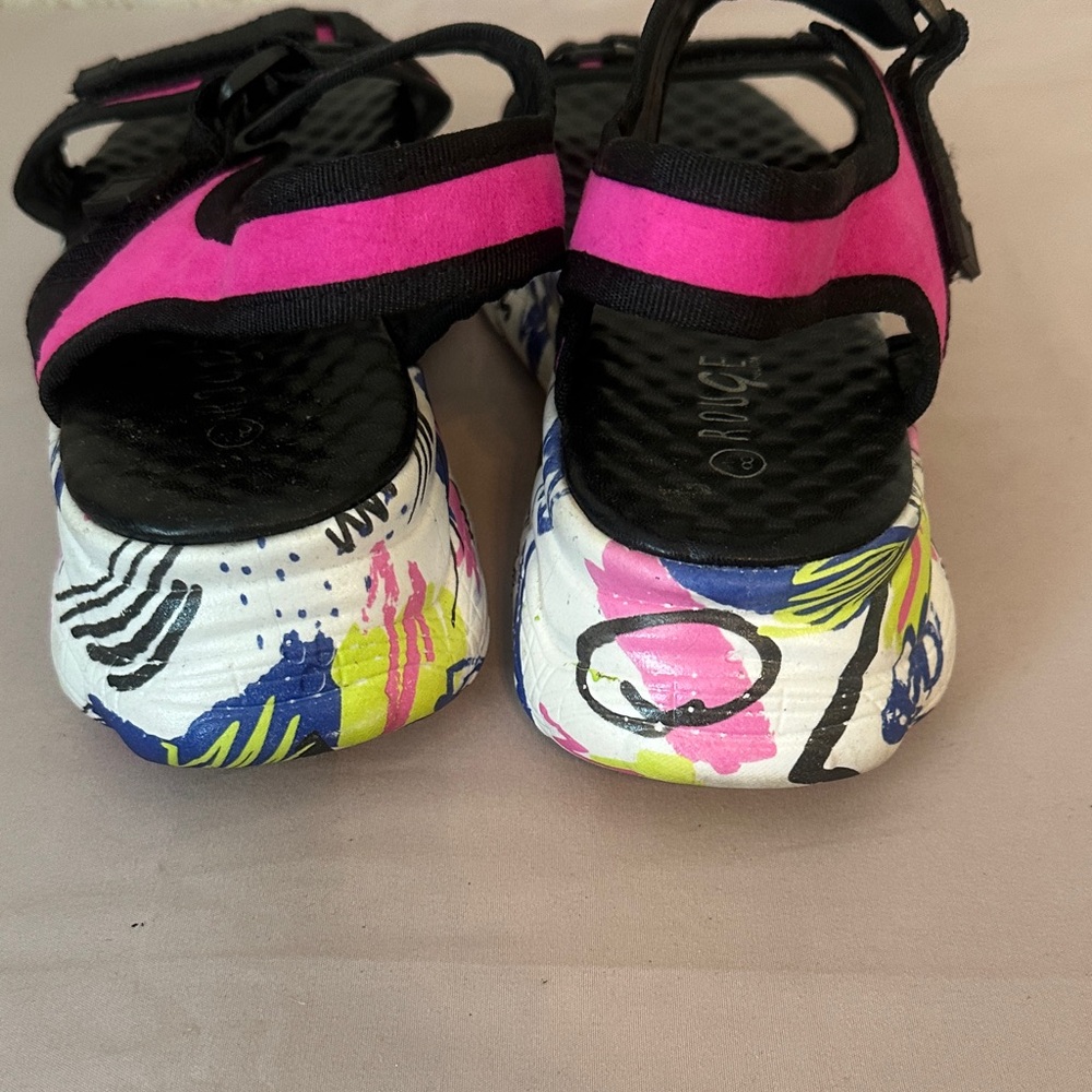 Rouge Helium Black Sandals with Pink Trim and Floral Sole - Picture 2 of 4